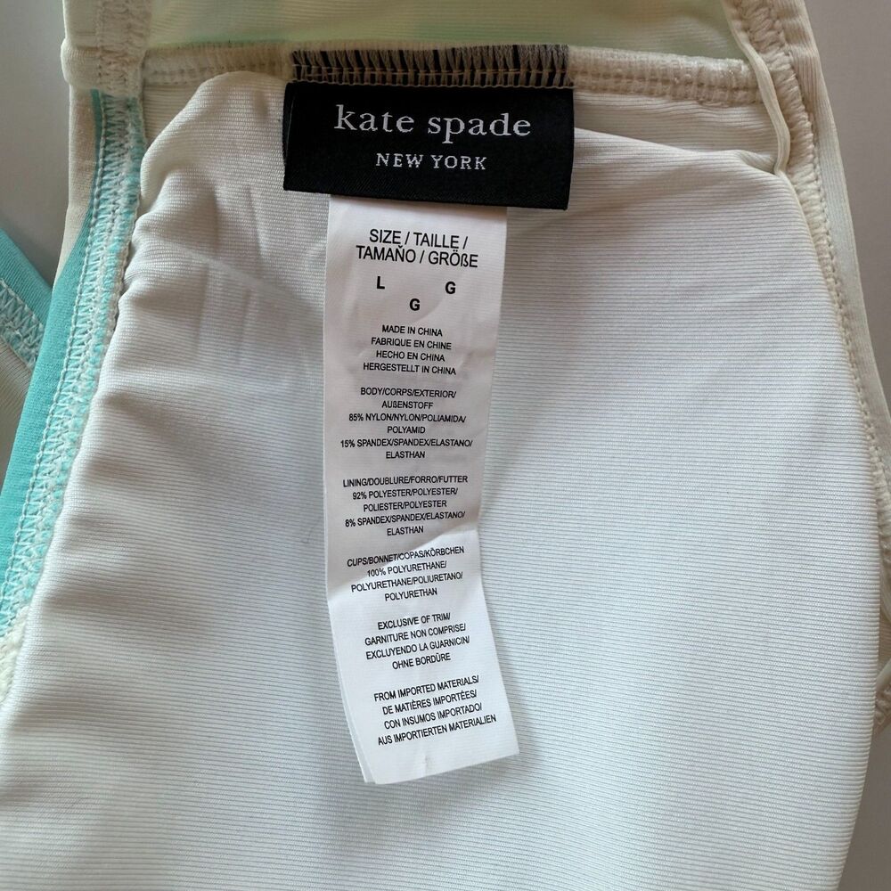 NWOT Kate Spade New York Women's U Neck Bikini Top in Blue & White Wave Size L - Picture 6 of 9